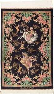 Tappeto Ghom Seta Persia Floreale Nero Rosa 57x87 Cm