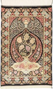 Tappeto Ghom Seta Persia Medaglione Nero Rosa 57x88 Cm