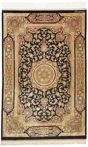 Tappeto Ghom Seta Persia Medaglione Nero Oro 100x152 Cm