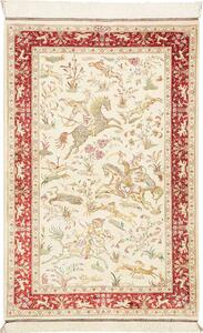 Tappeto Ghom Seta Persia Floreale Avorio Rosso Policromo 74x114 Cm