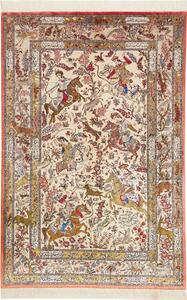 Tappeto Ghom Seta Persia Astratto Avorio Rosso 132x200 Cm