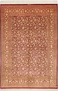 Tappeto Ghom Seta Persia Floreale Rosso Bordeaux Oro 162x240 Cm