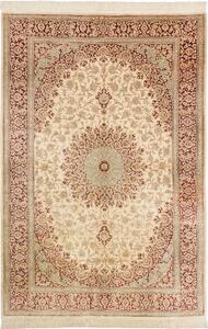 Tappeto Ghom Seta Persia Medaglione Crema Bordeaux 132x200 Cm