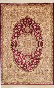 Tappeto Ghom Seta Persia Medaglione Rosso Crema 153x233 Cm