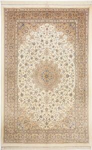 Tappeto Ghom Seta Persia Medaglione Avorio Beige 158x247 Cm