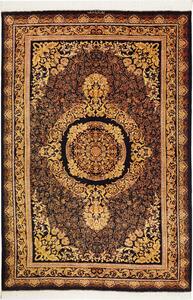 Tappeto Ghom Seta Persia Medaglione Nero Oro 135x200 Cm