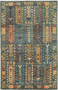 Tappeto Tribal Pakistan Geometrico Blu Petrolio Oro 100x154 Cm