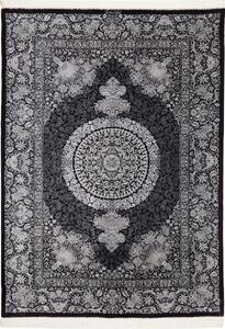 Tappeto Ghom Seta Persia Medaglione Nero Argento 138x195 Cm