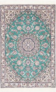 Tappeto Nain 9la Persia Medaglione Verde Acqua Avorio 80x120 Cm