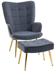 HOMCOM Poltrona moderna con pouf in velluto e gambe dorate, Grigio | Aosom Italy