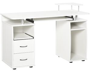 HOMCOM Scrivania per PC con Ripiano per Tastiera e per Monitor e 2 Cassetti, 120x55x85 cm, Bianca|Aosom