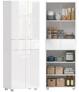 HOMCOM Dispensa Cucina con 4 Ante, 3 Ripiani Regolabili e Mensole a 5 Livelli in MDF e Truciolato, 60x35x170 cm, Bianco Lucido|Aosom