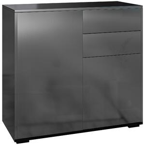 HOMCOM Credenza Moderna con 2 Armadietti e 2 Cassetti con Apertura a Pressione, 79x36x74cm, Nero Lucido|Aosom