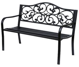 Outsunny Panchina da Giardino 2 Posti con Schienale Decorato in Ghisa e Metallo, 127x60x89cm, Nero|Aosom