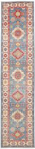 Tappeto Kazak Afghanistan Astratto Azzurro Rosso 89x393 Cm