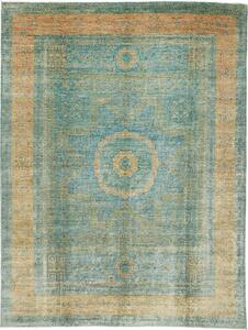 Tappeto Mamlouk Pakistan Medaglione Verde Acqua Ocra 273x352 Cm