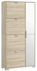 HOMCOM Scarpiera con Specchio per 16 Paia di Scarpe, 4 Cassetti a Ribalta e 2 Armadietti, 82x30x168cm, Rovere