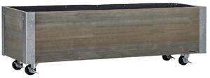 Outsunny Fioriera Rettangolare in Legno di Abete con Ruote e Freno, 96x30.6x30 cm, Grigio