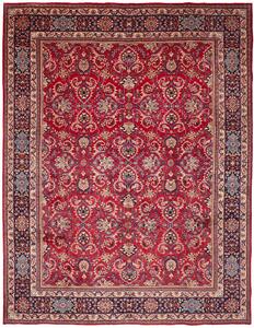 Tappeto Mashad Persia Floreale Rosso Blu 298x393 Cm