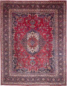 Tappeto Mashad Persia Medaglione Rosso Blu 318x408 Cm