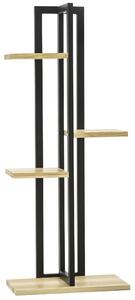 Outsunny Portapiante a 4 Ripiani dallo Stile Industriale in Legno di Abete e Metallo, 45x25x110 cm, Nero e color Legno