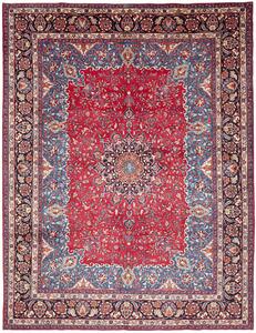 Tappeto Mashad Persia Medaglione Rosso Blu 298x384 Cm