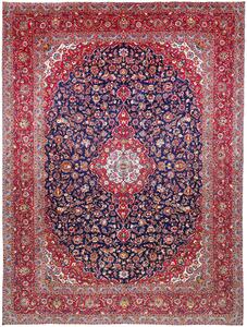 Tappeto Kashan Persia Medaglione Blu Rosso 302x408 Cm