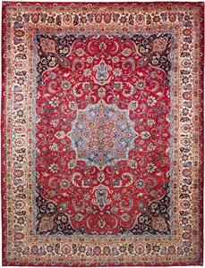 Tappeto Mashad Persia Medaglione Rosso Blu 300x394 Cm
