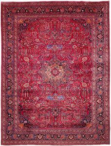 Tappeto Mashad Persia Medaglione Rosso Blu 303x400 Cm