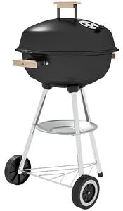 Outsunny Barbecue a Carbonella con Griglia in Acciaio, Coperchio e Prese d'Aria e Ruote, Nero