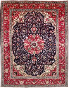 Tappeto Tabriz Persia Medaglione Blu Rosso 304x394 Cm