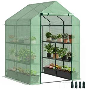 Outsunny Serra da Giardino con Scaffali, Copertura in PE e Porta Avvolgibile, Struttura in acciaio, Copertura in PE 143x138x190cm, Verde|Aosom Italy