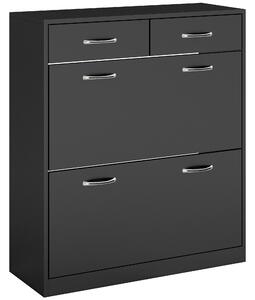HOMCOM Mobile Scarpiera da 12 Paia con 2 Ripiani Interni Regolabili e 2 Cassetti, in Legno, 80x30x91.5 cm, Nero