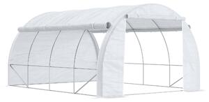 Outsunny Serra a Tunnel con Porta, Pannelli e 8 Finestre Avvolgibili, in Acciaio Zincato e PE, 3.97x3x2 m, Bianco | Aosom Italy