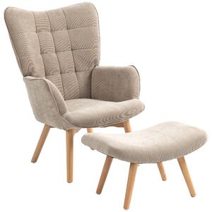 HOMCOM Poltrona con Poggiapiedi in Stile Contemporaneo, in Tessuto Effetto Velluto, 72x80x101 cm, Marrone Chiaro | Aosom Italy