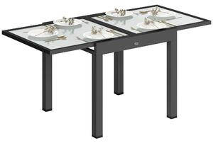 Outsunny Tavolo da Pranzo Allungabile da Giardino con Piano in Vetro e Alluminio, 80-160x80x75 cm, Nero e Trasparente | Aosom Italy