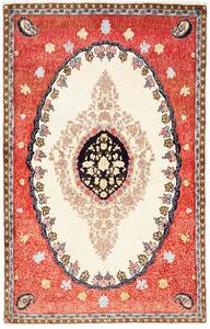 Tappeto Kashan Fine Persia Medaglione Rosso Corallo Crema 135x210 Cm