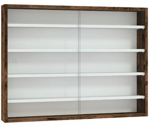 HOMCOM Bacheca Portaoggetti a 4 Ripiani Regolabili, Vetrina a Muro in Vetro e Legno, 80x9.5x60 cm, Marrone | Aosom Italy