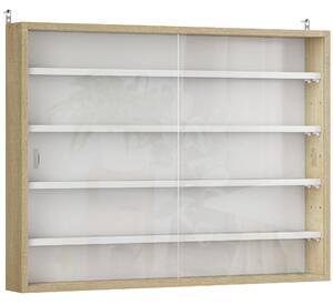 HOMCOM Bacheca Portaoggetti a 4 Ripiani Regolabili in Legno con Ante in Vetro, 80x9.5x60 cm, Bianco e color Legno | Aosom Italy