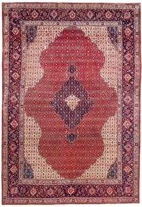 Tappeto Sarough Persia Medaglione Rosso Blu Beige 214x313 Cm