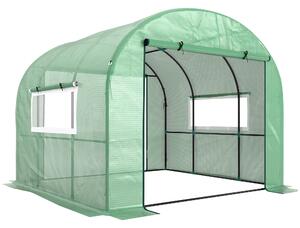 Outsunny Serra a Tunnel per Orto 3x3x2 m in Acciaio e PE Anti UV con Porte Avvolgibili e Finestre, Verde | Aosom Italy