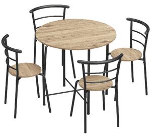 HOMCOM Set Tavolo da Pranzo Rotondo con 4 Sedie Salvaspazio in Legno e Metallo Stile Industriale | Aosom Italy
