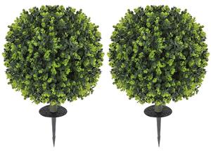 HOMCOM Set 2 Piante Artificiali di Bosso da 40 cm con Picchetto Integrato per Interno ed Esterno, Verde | Aosom Italy