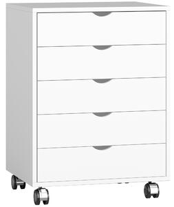 HOMCOM Cassettiera da Ufficio con 5 Cassetti per Documenti A3, Ruote e Blocco, 50x40x67.5 cm, Bianco | Aosom Italy