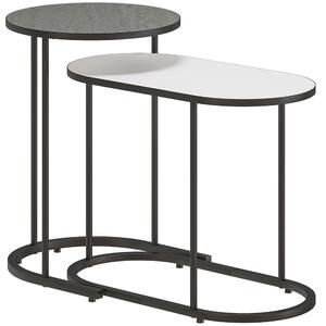 HOMCOM Set 2 Tavolini da Salotto Impilabili con Telaio in Metallo per Soggiorno e Ufficio, Grigio e Bianco | Aosom Italy
