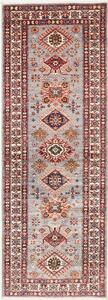 Tappeto Kazak Fine Pakistan Geometrico Grigio Azzurro Rosso 84x245 Cm