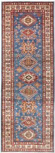 Tappeto Kazak Fine Pakistan Geometrico Blu Rosso 83x245 Cm
