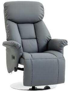 HOMCOM Poltrona Relax Girevole Reclinabile 130° con Poggiapiedi, Braccioli Svasati, in Finta Pelle, Grigio | Aosom Italy
