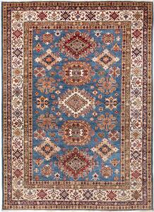 Tappeto Kazak Fine Pakistan Geometrico Blu Petrolio Rosso 173x237 Cm