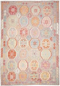 Tappeto Kilim Afghanistan Astratto Grigio Pastello Policromo 252x356 Cm